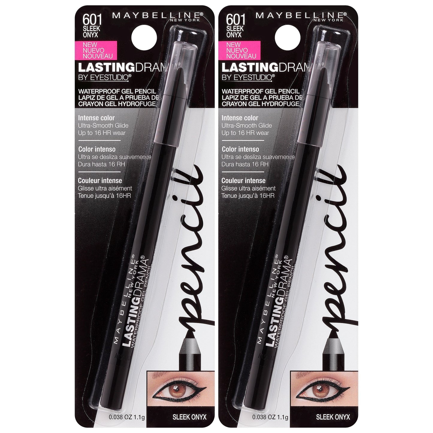 Maybelline New York Eyestudio Lasting Drama Waterproof Gel Pencil Makeup, Sleek Onyx, 2 Count