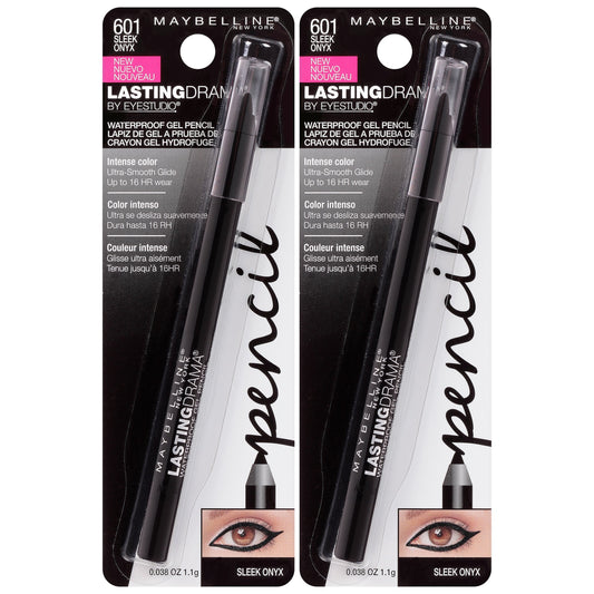 Maybelline New York Eyestudio Lasting Drama Waterproof Gel Pencil Makeup, Sleek Onyx, 2 Count