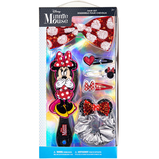 Disney Minnie Mouse - Townley Girl Hair Accessories Box|Gift Set for Kids Girls|Ages 3+ (6 Pcs) Including Hair Bow, Hair Brush,