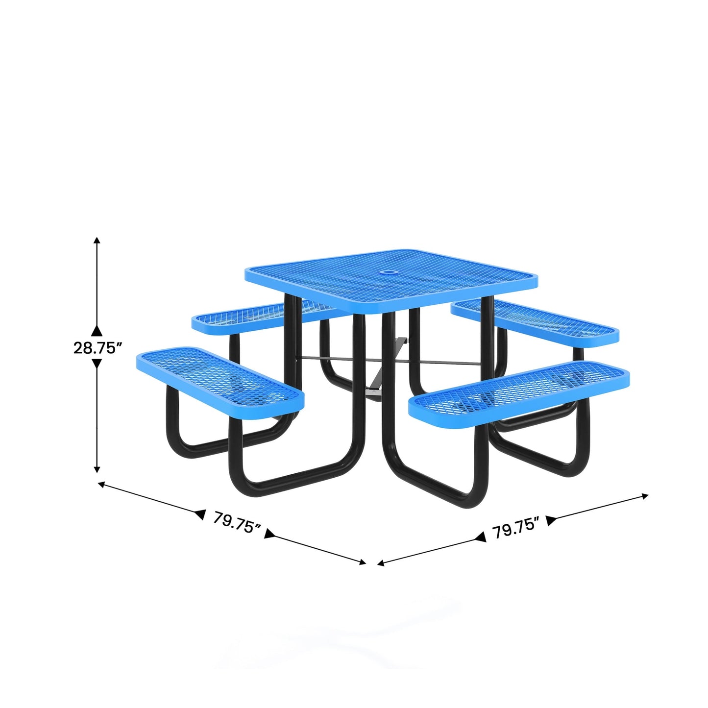 Flash Furniture 46" Square Outdoor Picnic Table with Commercial Heavy Gauge Expanded Metal Mesh Seats and Top with Umbrella Hole and Ground Anchors, Blue