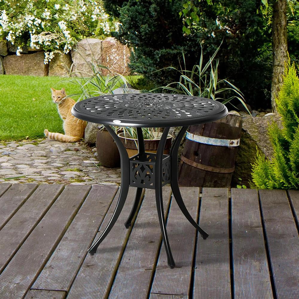 Aimee Lii 30" Round Patio Dining Table with Umbrella Hole, Antique Cast Aluminum Outdoor Bistro Table Only, Outdoor Furniture for Outdoor Patio Garden Backyard, Black