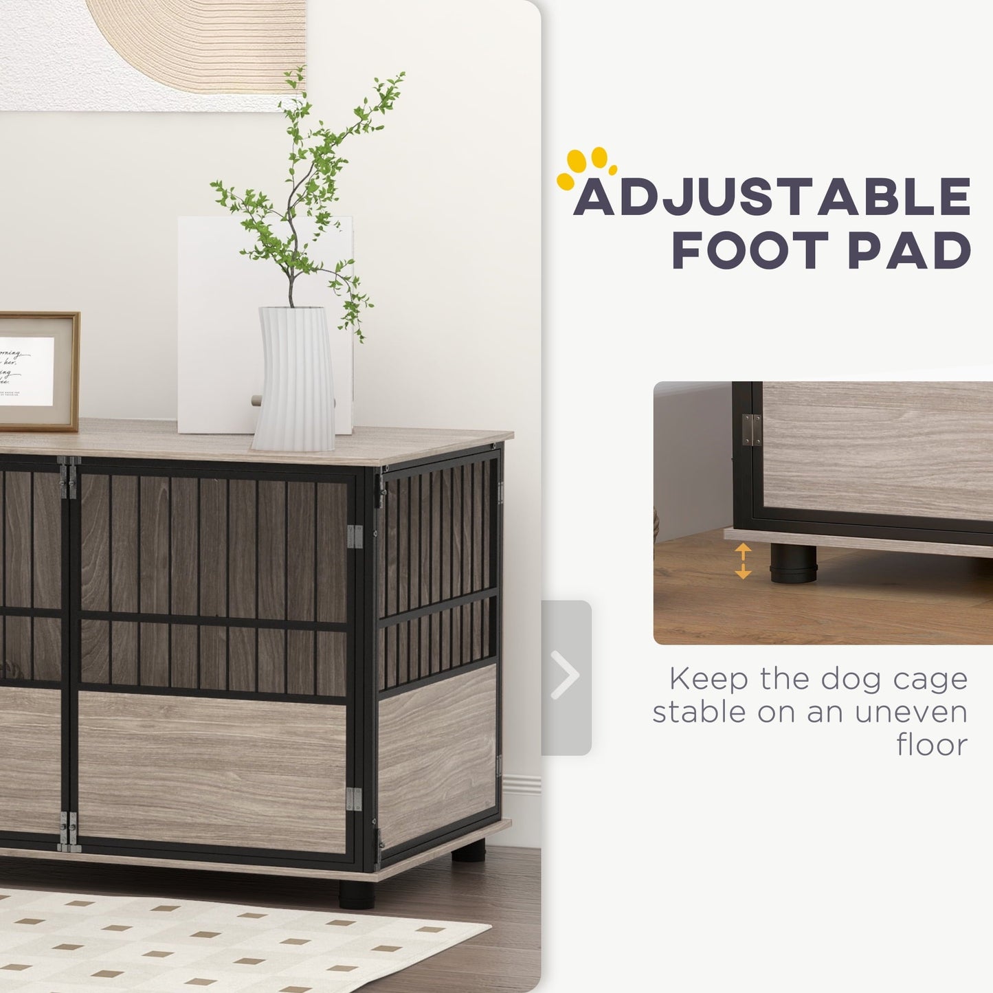 Noaman PawHut 39.5" Wooden Dog Crate Furniture End Table, Brown Indoor Pet House with 3 Doors for Small to Large Dogs, Multi-Functional Kennel & Side Table