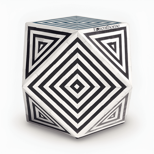 Abstract Pattern Bone Inlay End Table – Compact Resin Accent Table – Handcrafted Side Table for Living Room or Bedroom