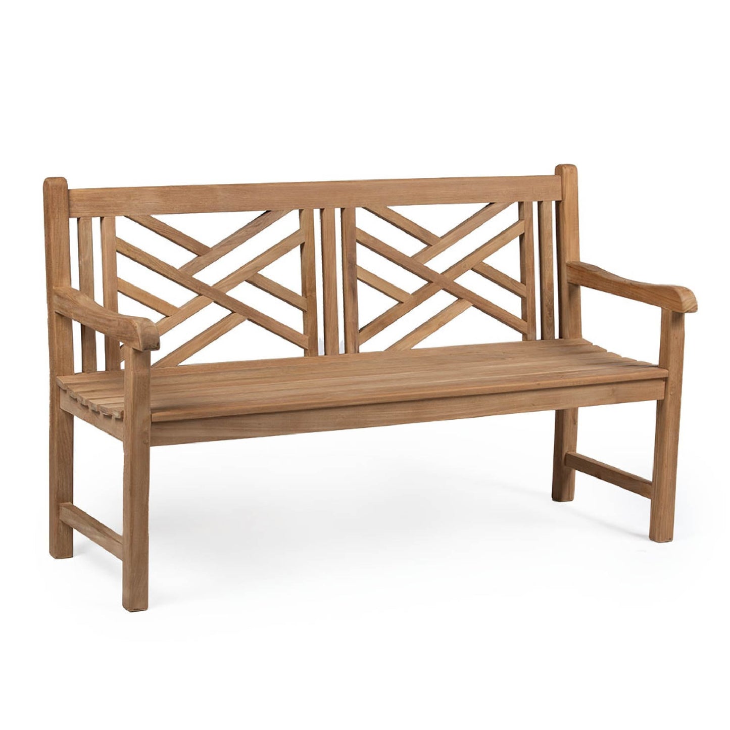 Ash & Ember Summit Grade A Teak 59" Cross Bench, Seats 2 People, Weather Resistant Solid Wood Patio Furniture, Crisscross Back Design with Tightly Spaced Slats
