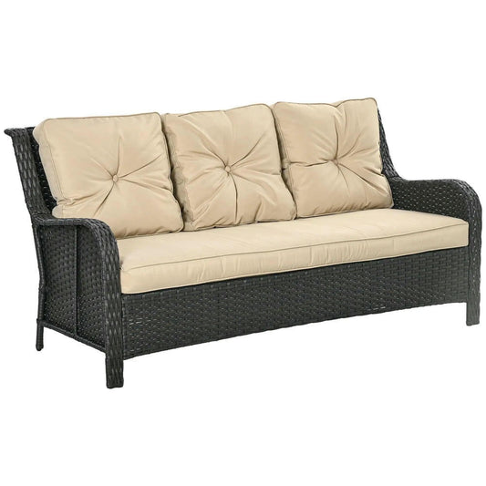 Barara King Patio Outdoor Sofa,3-Seater Outdoor Sofa w/ 4" Thick Cushions, Outdoor Couch, Beige