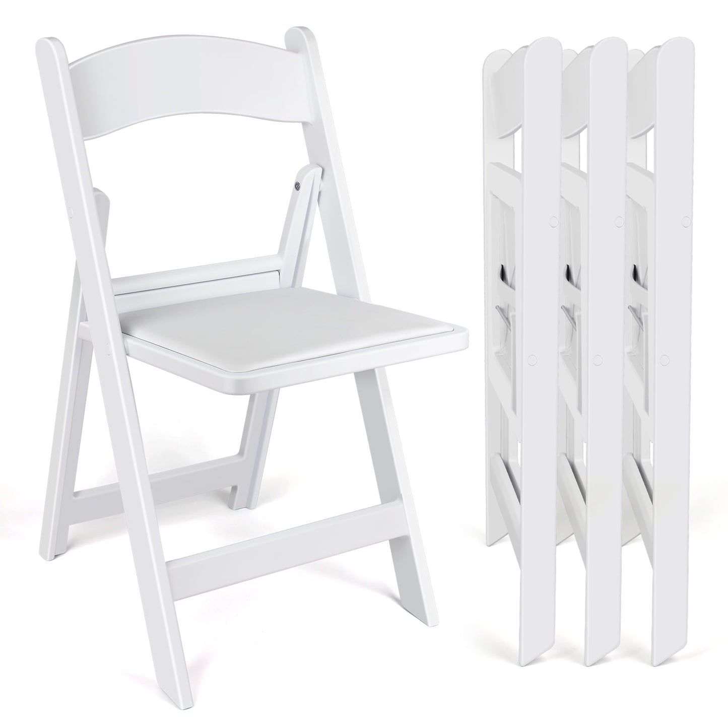 Fenbeli 4 Pack White Resin Folding Chairs with Padded Seats - Indoor/Outdoor Folding Chairs for Events Lightweight Foldable Chairs