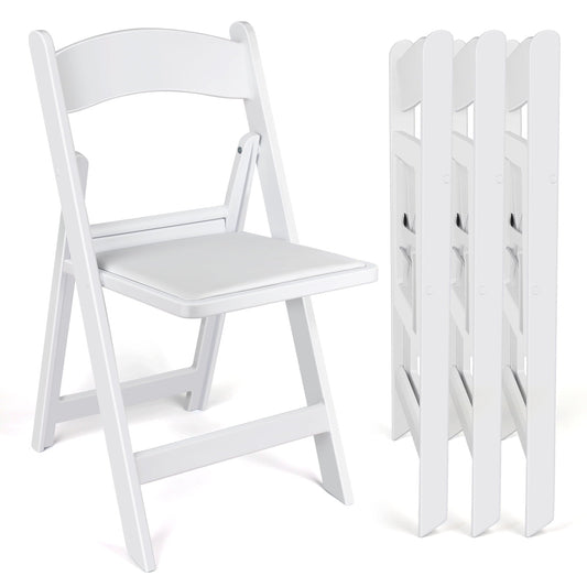 Fenbeli 4 Pack White Resin Folding Chairs with Padded Seats - Indoor/Outdoor Folding Chairs for Events Lightweight Foldable Chairs