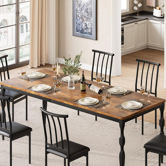 Garvee Dining Room Table 6, 70.9'' Mid Century Kitchen Table Furniture with Metal Frame Heavy Duty Legs, Waterproof Industrial Rectangle Dining Table, Dinette and Dinner Desk For Party (Retro)