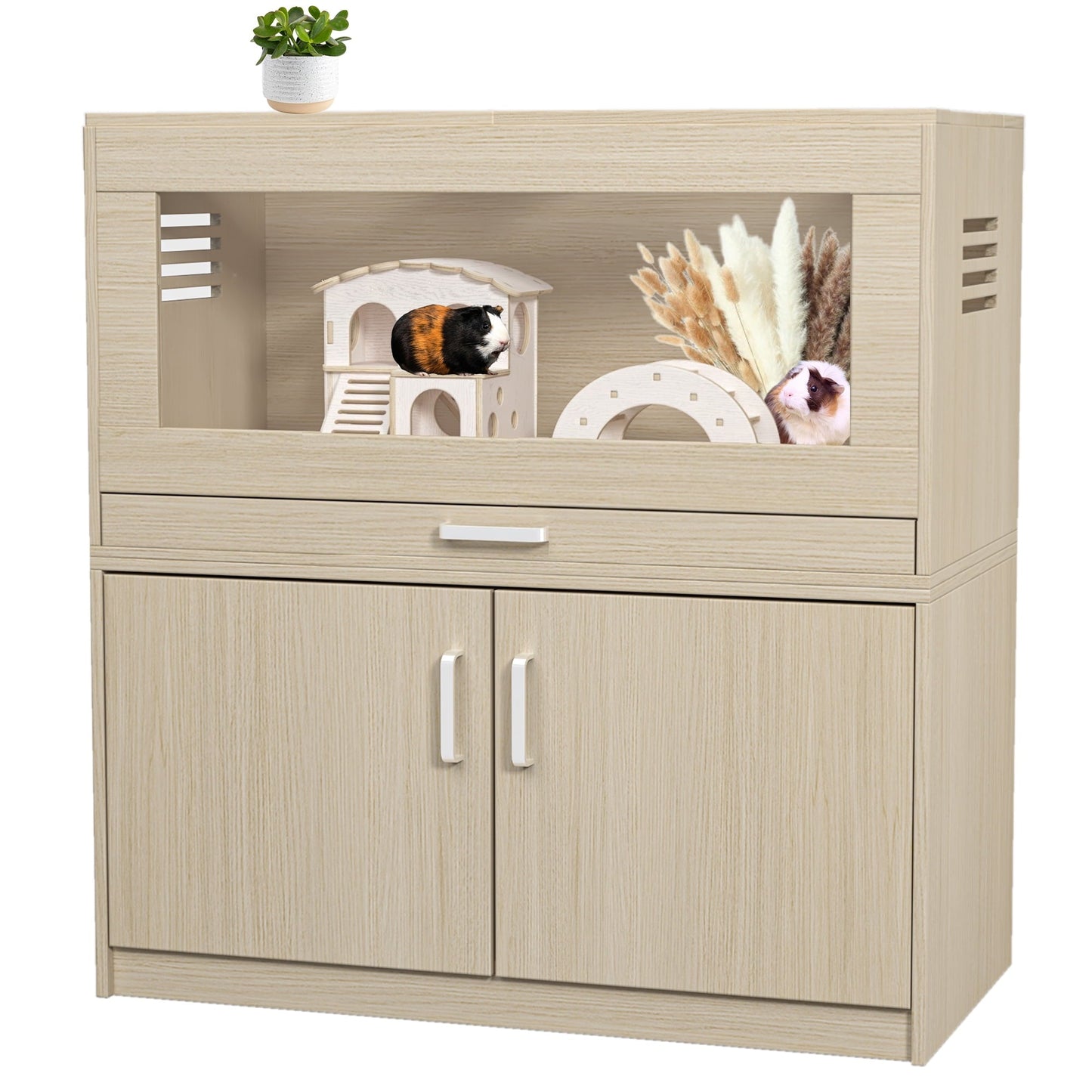 Hamster Cage,Rat Cage Wood with Independent Storage Cabinet,House for Chinchilla with Guinea Pig Hutch and Bridge,Easy View Acrylic Panels,Living Habitat X-Large(31.50" L X 15.75" W X 32.28" H)