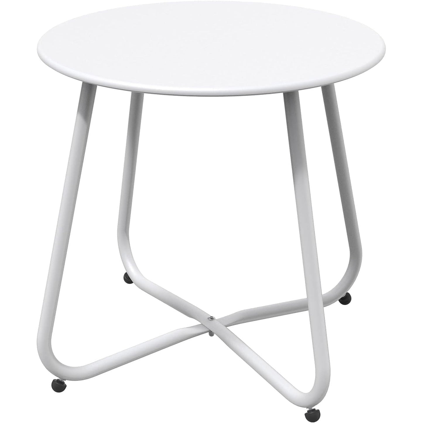 Multi-Purpose Rolling Side Table - Round Shape with Reinforced Cross Base, Lockable Wheels for Stability, Modern Home Furniture Essential - White