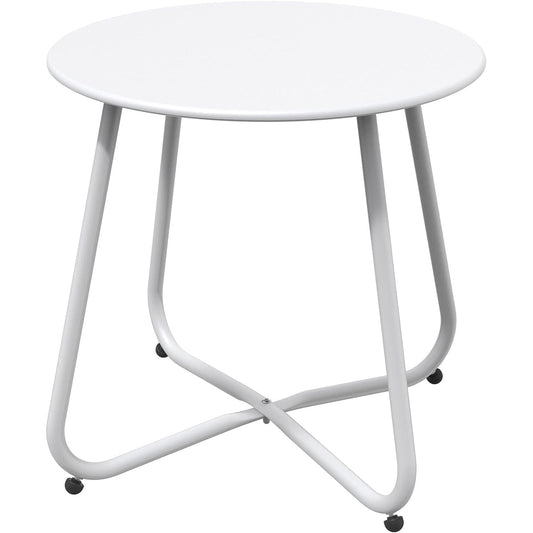 Multi-Purpose Rolling Side Table - Round Shape with Reinforced Cross Base, Lockable Wheels for Stability, Modern Home Furniture Essential - White