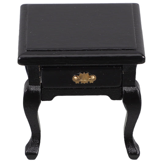 OFFIGAM 1Pcs Miniature End Table Black Wood Functional Drawer Storage For Mini Dollhouse Furniture Living Room
