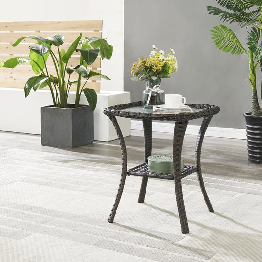 OPOHORO Outdoor Wicker Side Table,22x20x20 inch All Weather Rattan Small Patio Table Square End Table for Pool Balcony Deck Porch Lawn Backyard, Brown