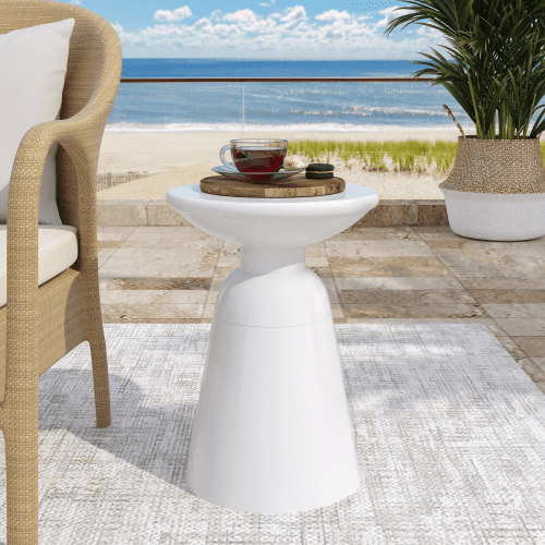 Outdoor End Table, White (Set of 1)