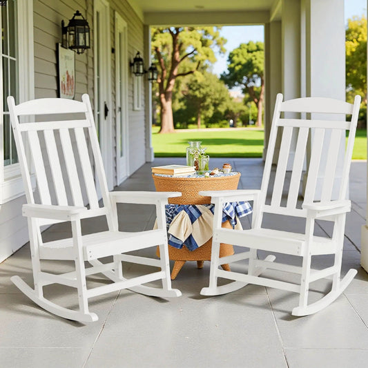 Outdoor Rocking Chair Set of 2, Lofka Patio Rocking Chair with Waterproof, | Porch Rocker | Oversized Rockers | 32" High Back | 380lbs, White