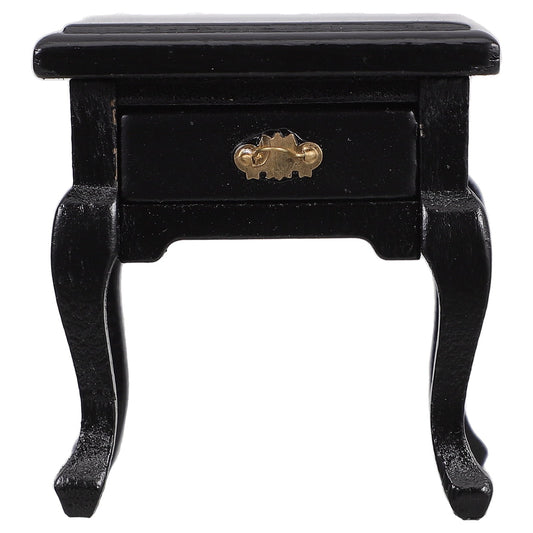 Raindrops 1Pcs Mini Dollhouse Furniture Miniature End Table Black Wood With Storage For Dollhouse Enthusiasts