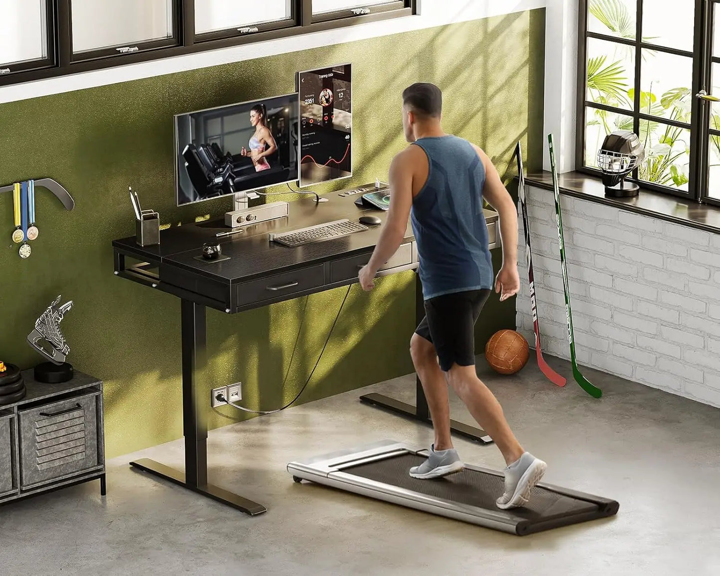 Aodk Electric Standing Desk With Drawers, 47 Inch Height Adjustable Small Desk With Power Outlets, Sit Stand Table, Writing