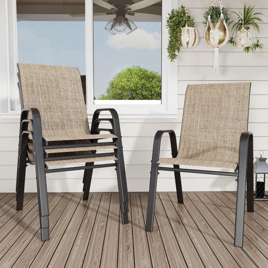TQKVIPI Outdoor Patio Chairs Set of 4 Stackable Dining Chairs All-Weather Textilene Furniture Set for Pool Deck, Backyard, Garden