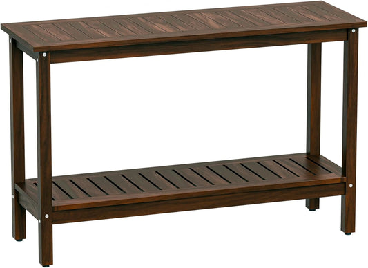 WANSHUN All-Weather Patio Bar Table Entry Console Table, 2-Shelf 48 inch Solid Wood Indoor Outdoor Buffet Storage Organizer with Adjustable Feet, Espresso