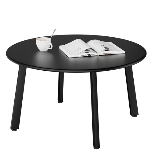 XIlee Patio Coffee Table, 28" Metal Steel Outdoor Round Table Outdoor Side Coffee Table for Outside Patio, Black