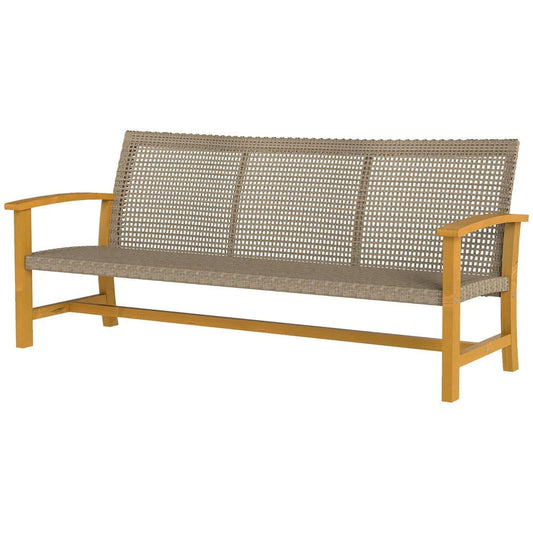 YYAo Patio Couch, Outdoor Sofa,3-Seat Wicker Outdoor Couch Patio Sofa, Acacia Wood Patio Furniture with Steel Seat Armrests, Teak