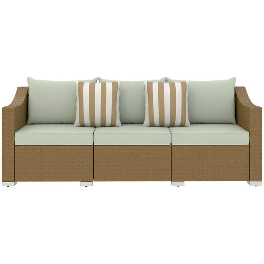 YYAo Patio Couch, Outdoor Sofa,Rattan Wicker 3 Seater Patio Couch with Cushions, 2 Throw Pillows, Outdoor Furniture Rattan Sofa, Light Gray