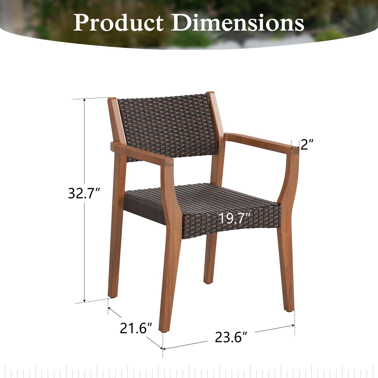Alpha Joy Wicker Rattan Outdoor Patio Dining Chairs with Acacia Wood Structure - Set of 2, Dark Brown