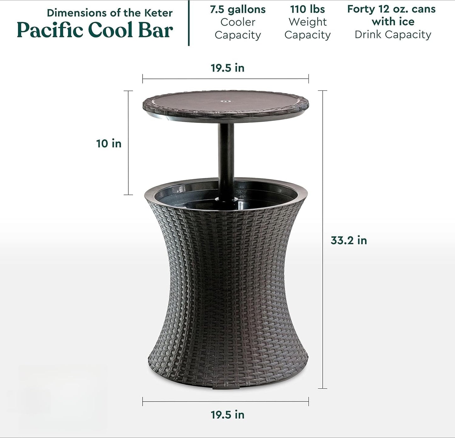 Pacific Cool Bar Outdoor Patio Furniture and Hot Tub Side Table with 7.5 Gallon Beer and Wine Cooler, Espresso Brown