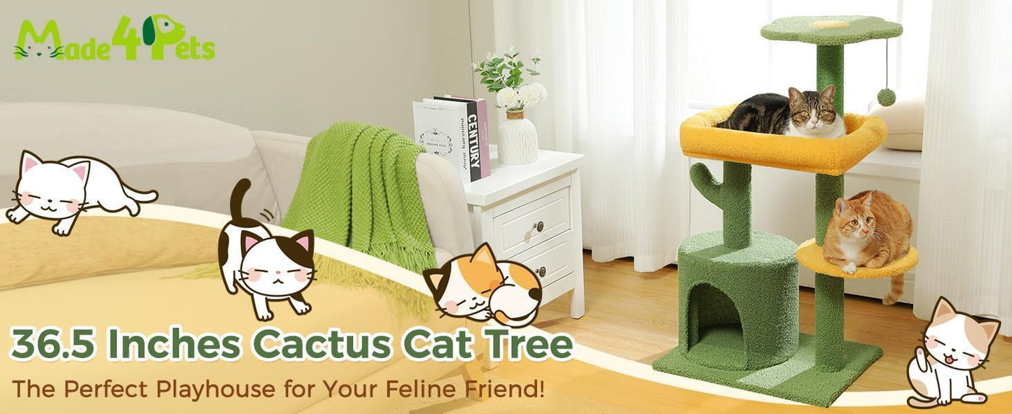 Tree 36.5 Inches Tower Indoor Cats Multi-Level Cactus Tree with Scratching Posts Private Condo Plush Perch for Small Cat Kittens