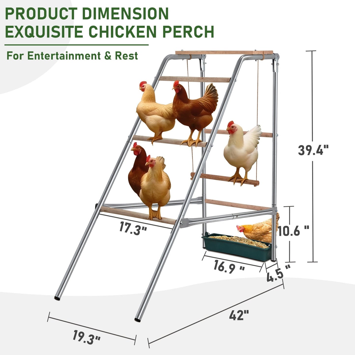 ZephyPaws Outdoor Chicken Coop Roosting Perch, Farm Roost Toys for Chicks, Chicken Toys for Coop Accessories for Backyard Poultry, Easy to Assemble & Clean(42'L x 19'W x 39.5'H)