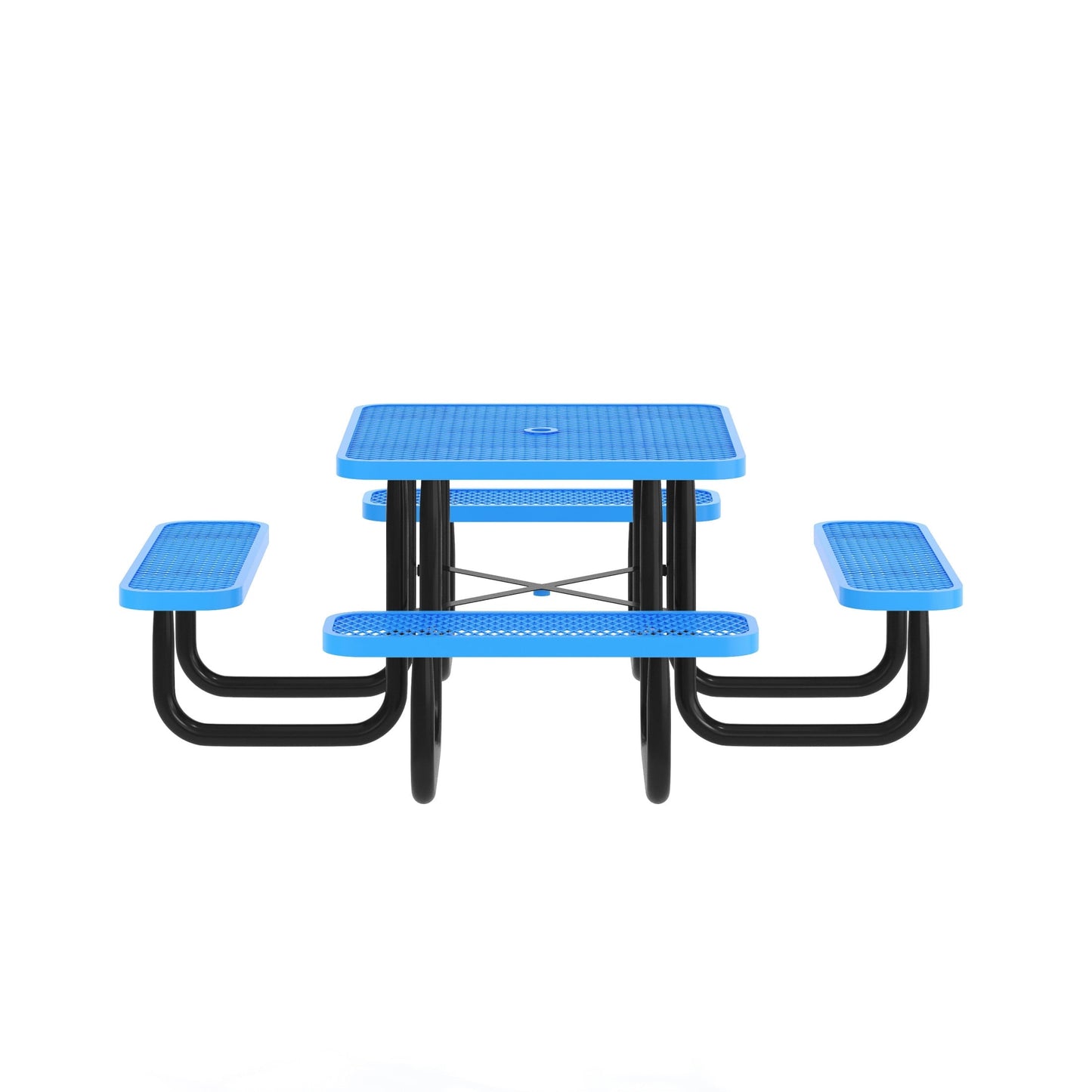 Flash Furniture 46" Square Outdoor Picnic Table with Commercial Grade Heavy Gauge Expanded Metal Mesh Top and Seats and Steel Frame in Blue