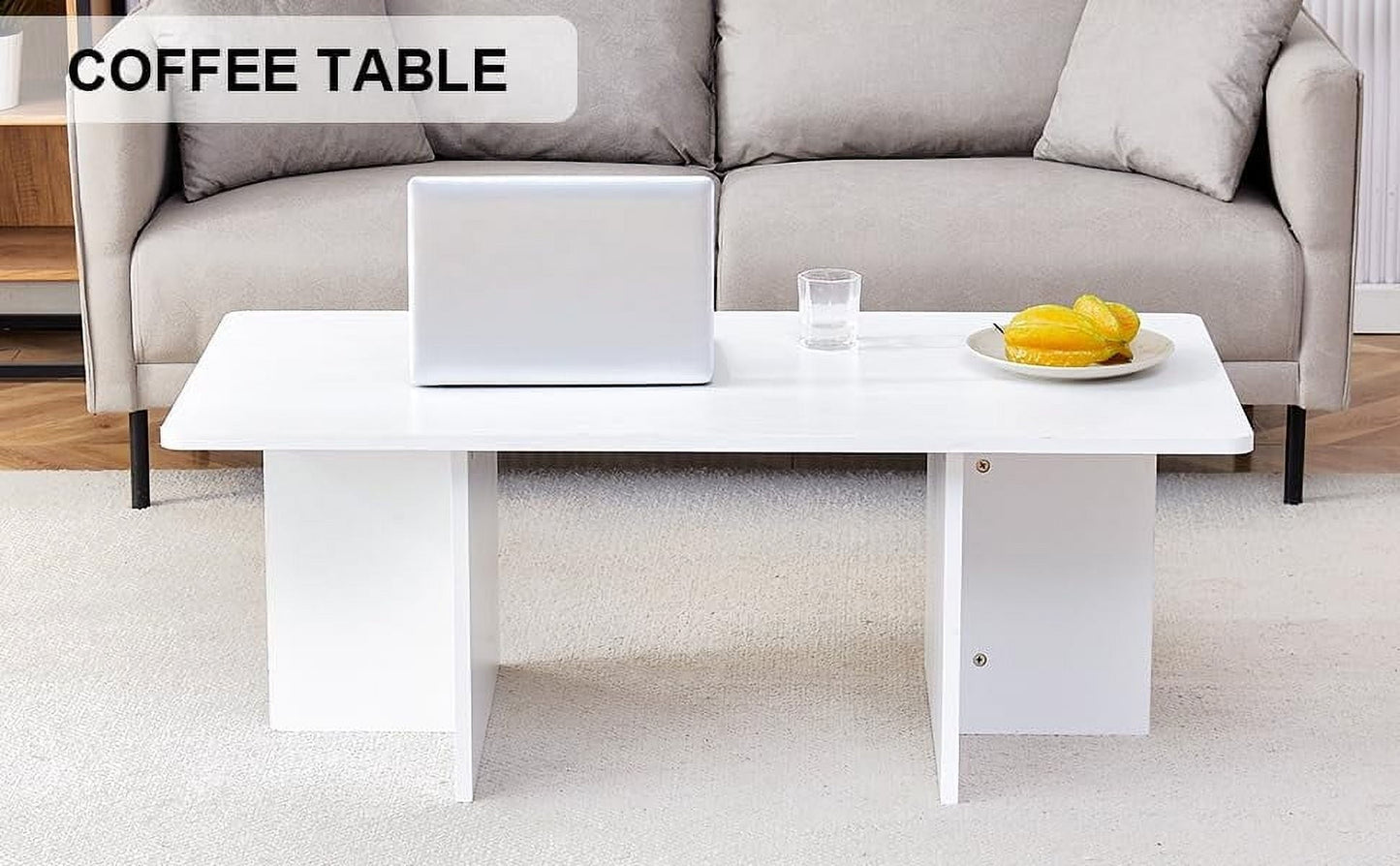 Modern Light Wood Small Rectangle Coffee Table - for Living Room & Office, Sleek Minimalist Design