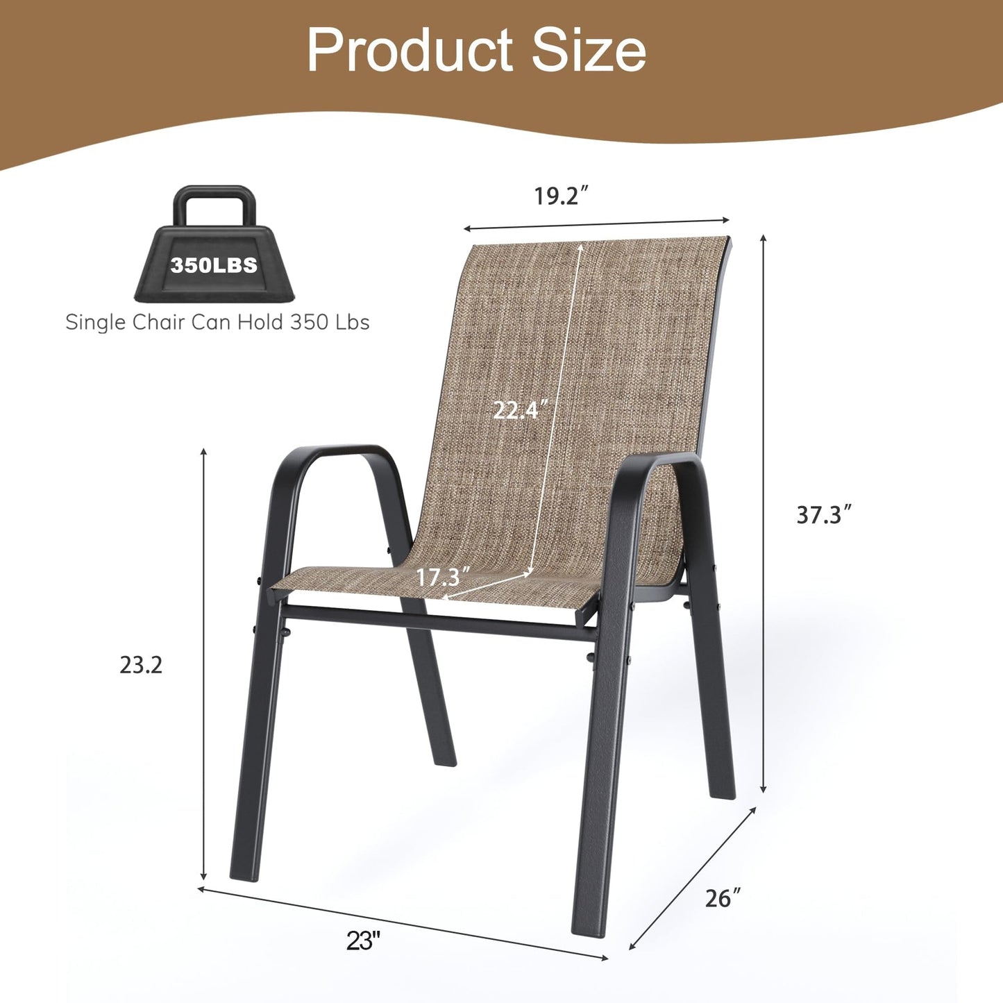 TQKVIPI Outdoor Patio Chairs Set of 4 Stackable Dining Chairs All-Weather Textilene Furniture Set for Pool Deck, Backyard, Garden