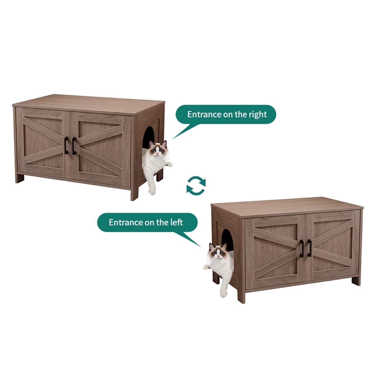 Noaman Cat Litter Box Enclosure with Barn Door, Wooden Cat Washroom Furniture & End Table, Fits Most Litter Boxes, 31.5"x19.7"x19.7", Greige