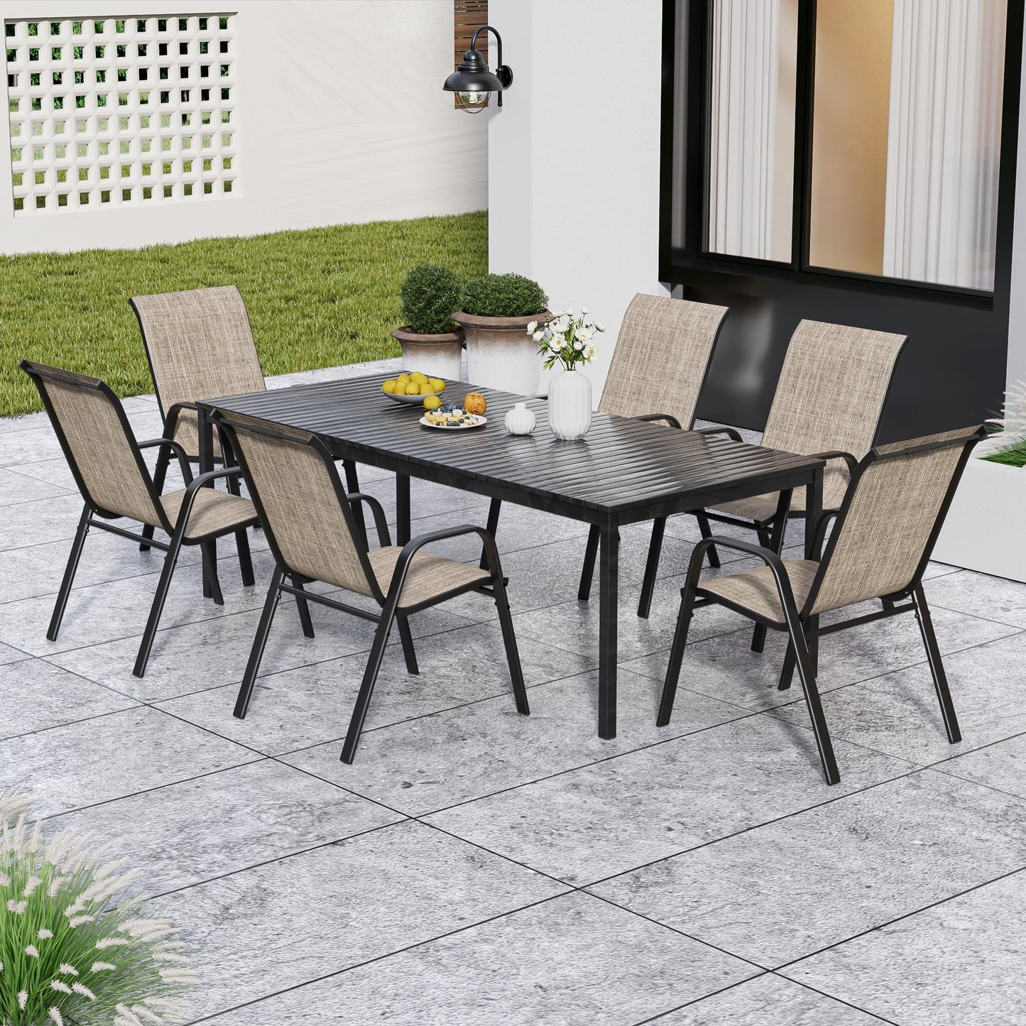 TQKVIPI Outdoor Patio Chairs Set of 4 Stackable Dining Chairs All-Weather Textilene Furniture Set for Pool Deck, Backyard, Garden