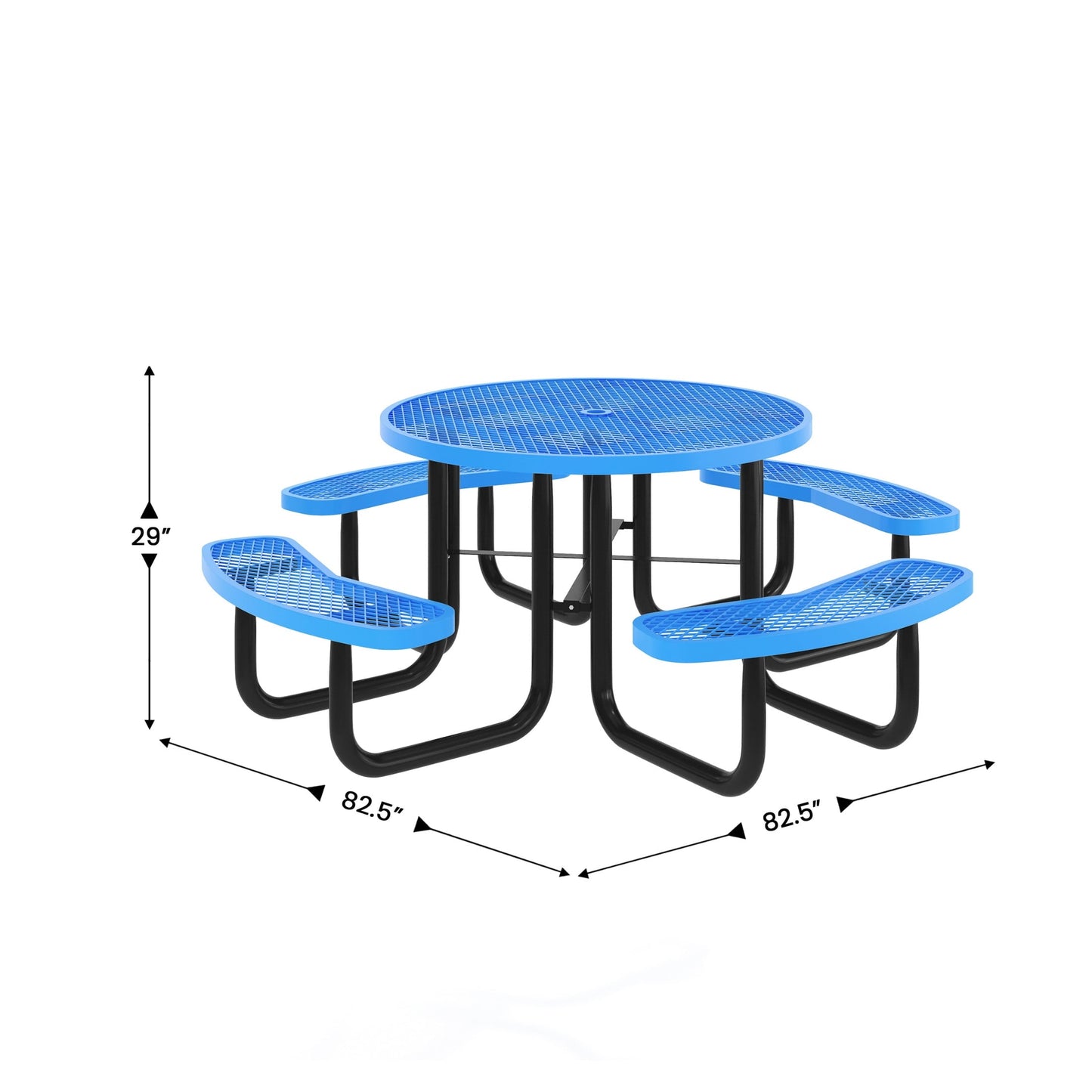 Flash Furniture 46" Round Outdoor Picnic Table with Commercial Heavy Gauge Expanded Metal Mesh Seats and Top with Umbrella Hole, Steel Frame, Blue