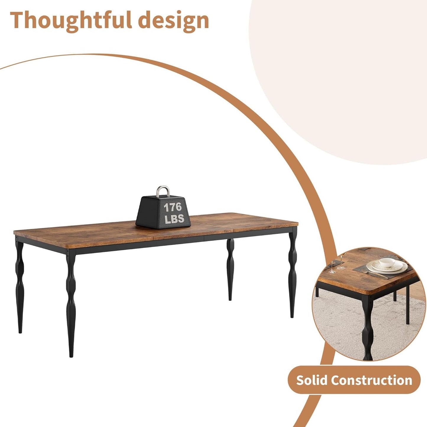 Garvee Dining Room Table 6, 70.9'' Mid Century Kitchen Table Furniture with Metal Frame Heavy Duty Legs, Waterproof Industrial Rectangle Dining Table, Dinette and Dinner Desk For Party (Retro)
