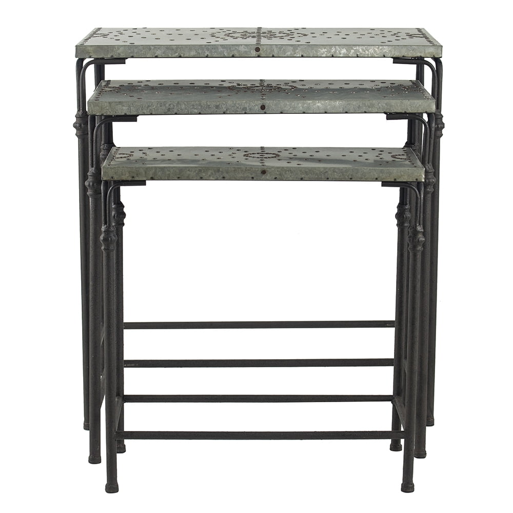 Outdoor Tables Set of 3 The Gilbert Nesting Tables Metal Plant Stand, L:24x14x26" M:21.5x11.5x23" S:19x9x20",Patio Tables