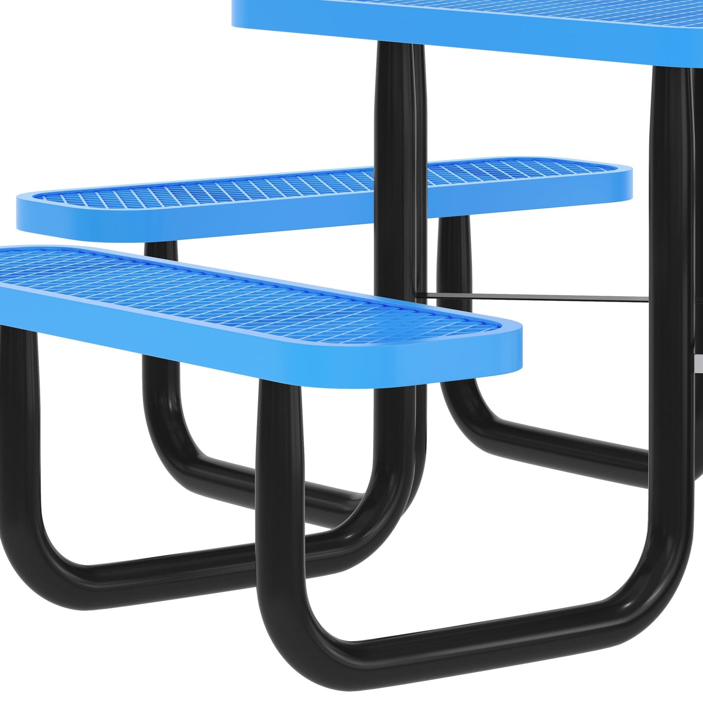 Flash Furniture 46" Square Outdoor Picnic Table with Commercial Heavy Gauge Expanded Metal Mesh Seats and Top with Umbrella Hole and Ground Anchors, Blue