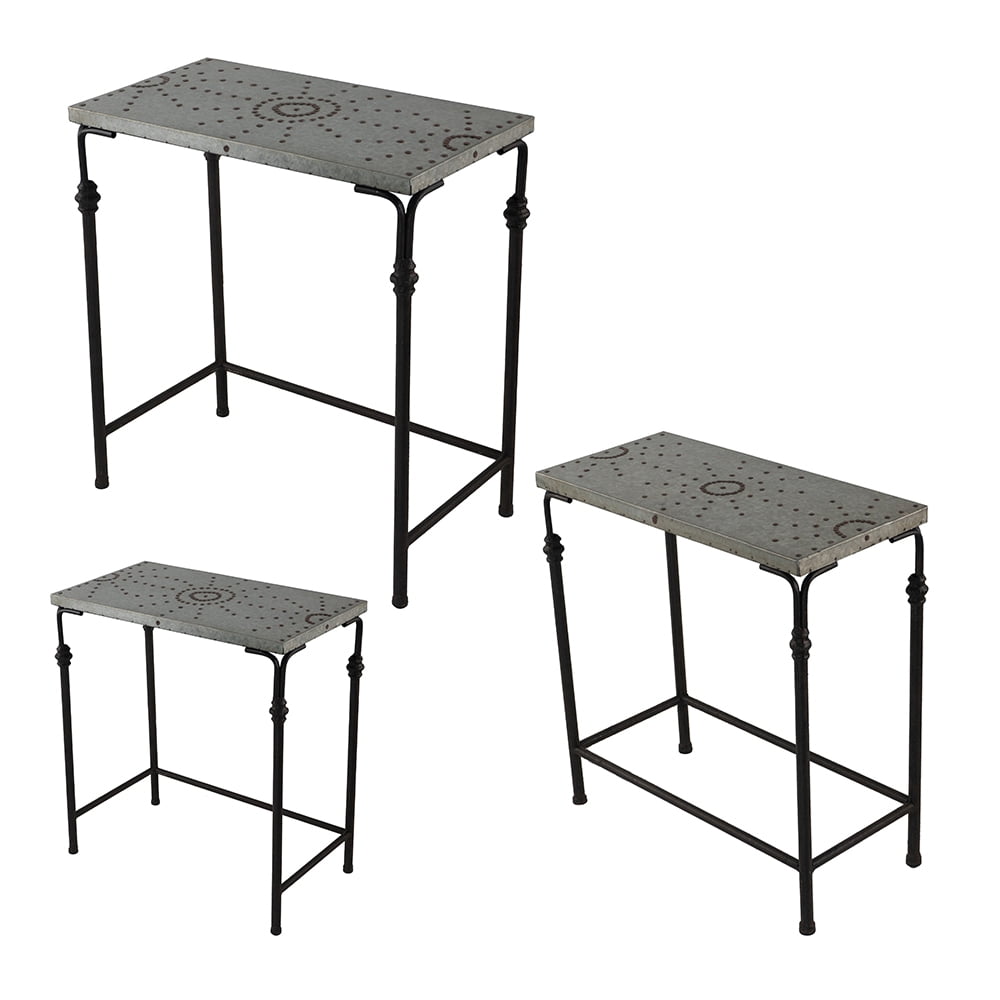 Outdoor Tables Set of 3 The Gilbert Nesting Tables Metal Plant Stand, L:24x14x26" M:21.5x11.5x23" S:19x9x20",Patio Tables