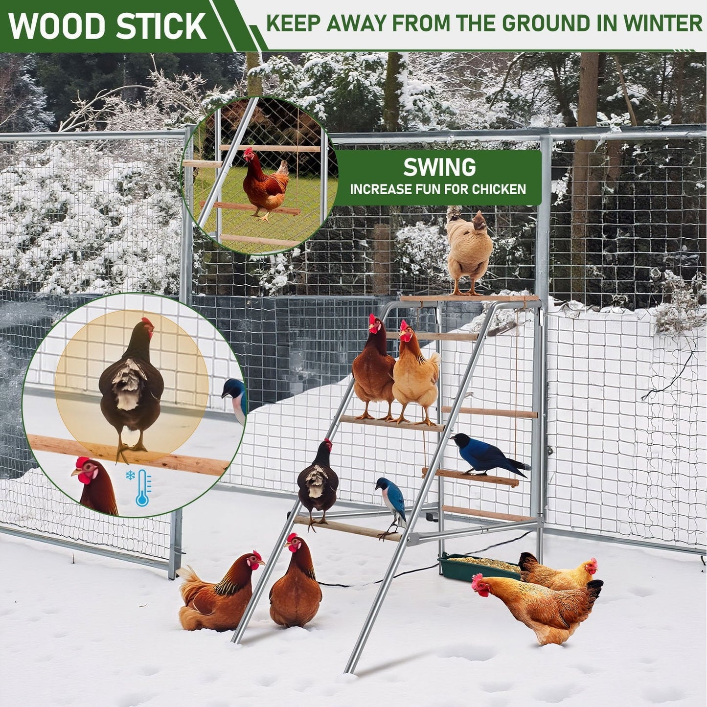 ZephyPaws Outdoor Chicken Coop Roosting Perch, Farm Roost Toys for Chicks, Chicken Toys for Coop Accessories for Backyard Poultry, Easy to Assemble & Clean(42'L x 19'W x 39.5'H)