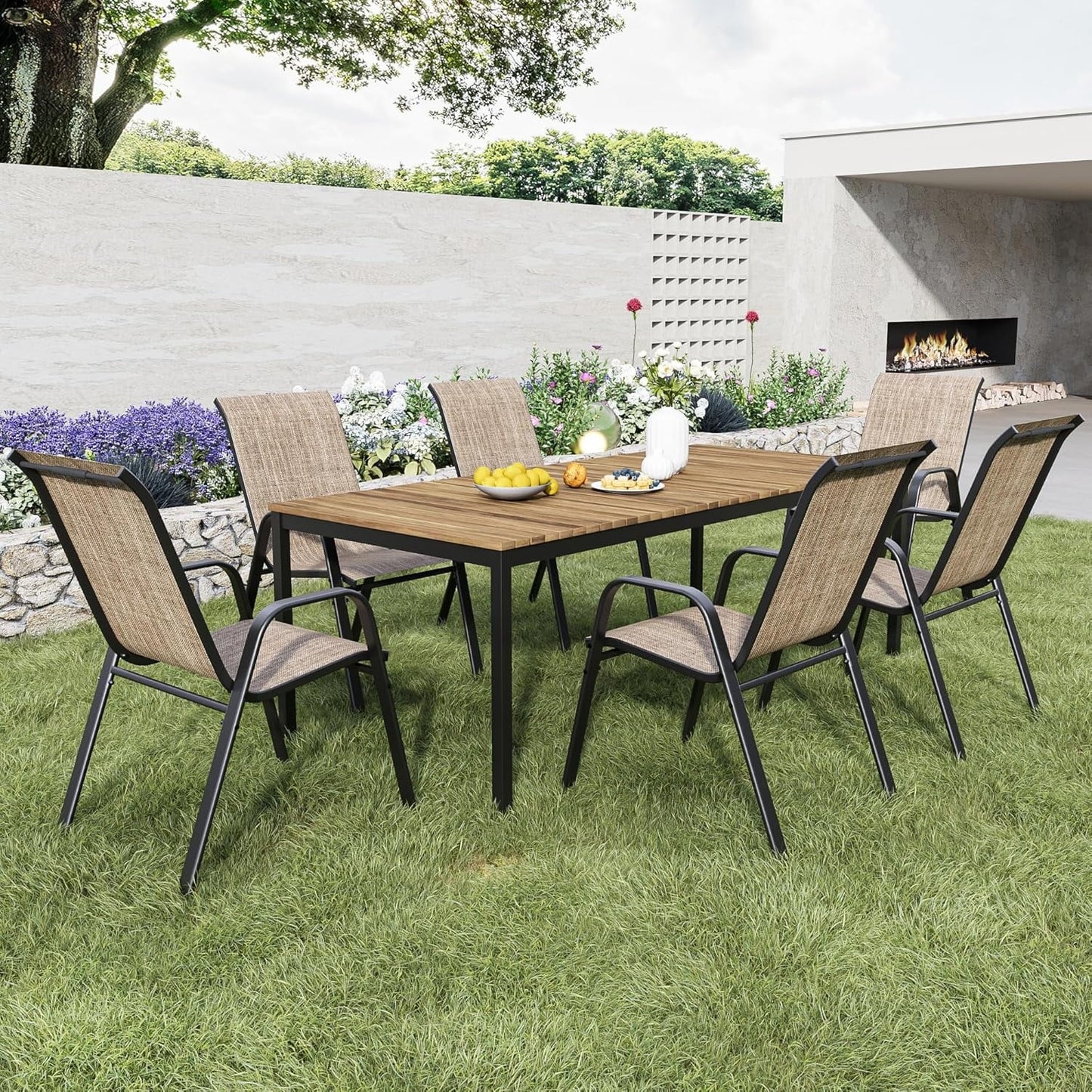 TQKVIPI Outdoor Patio Chairs Set of 4 Stackable Dining Chairs All-Weather Textilene Furniture Set for Pool Deck, Backyard, Garden