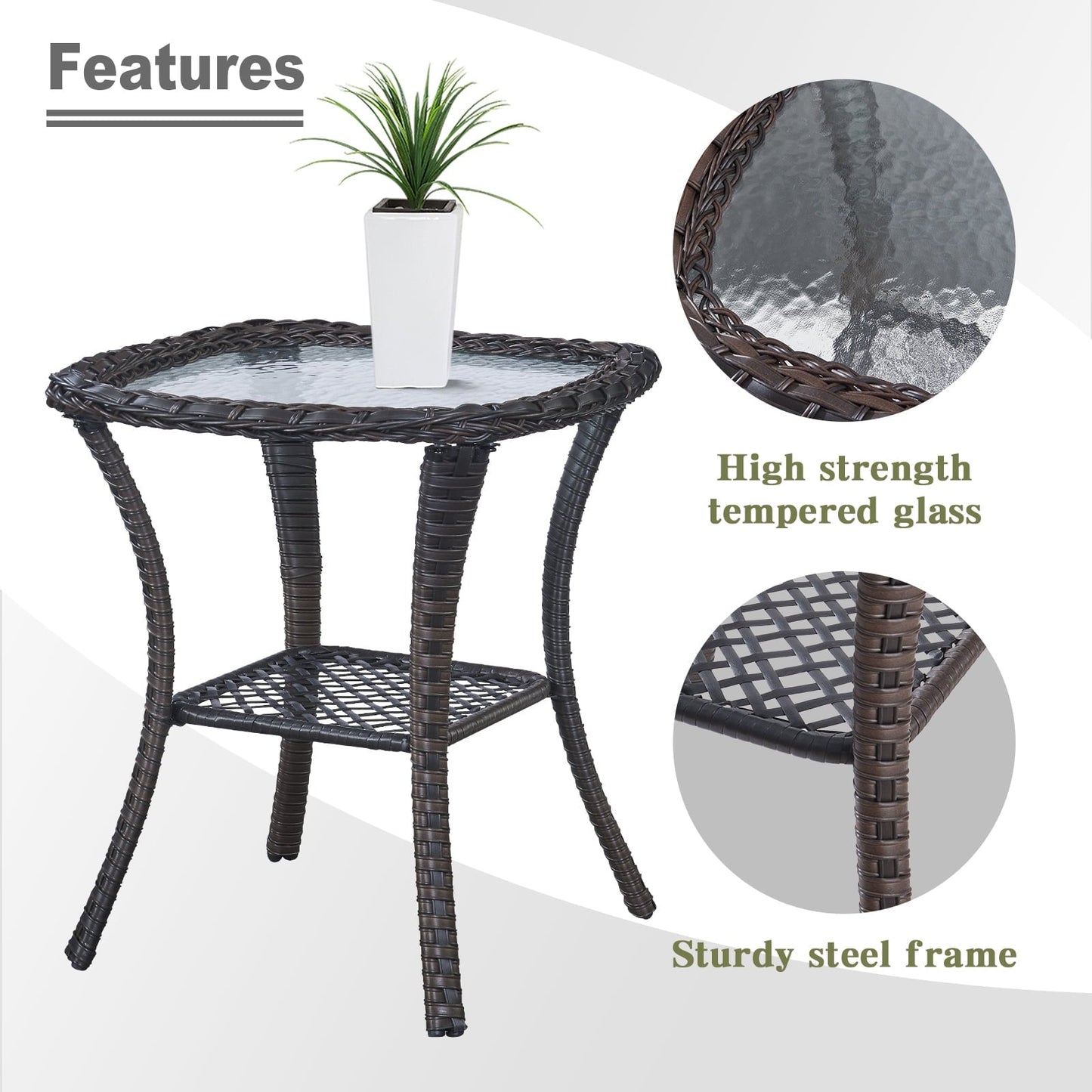 OPOHORO Outdoor Wicker Side Table,22x20x20 inch All Weather Rattan Small Patio Table Square End Table for Pool Balcony Deck Porch Lawn Backyard, Brown