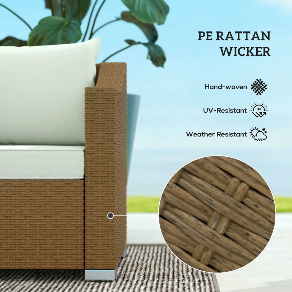 YYAo Patio Couch, Outdoor Sofa,Rattan Wicker 3 Seater Patio Couch with Cushions, 2 Throw Pillows, Outdoor Furniture Rattan Sofa, Light Gray