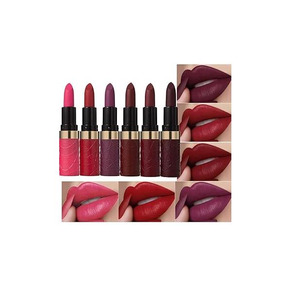 6 Pcs Nude Pink Brown Rose Red Purple Matte Lipstick Set for Women Long Lasting Waterproof Moisturizing Lipsticks Older 24 Hours Lip Stick Stain Makeup Gift Kit,Lip Vegan