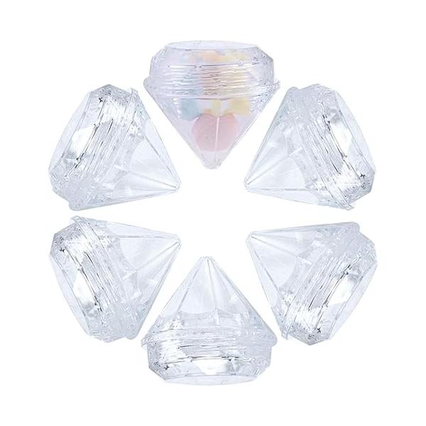 AUEAR, 50 Pack Diamond Shaped Clear Jars 5 ML Empty Refillable Cosmetic Small Jar Makeup Container with Lids Sample Trial Case Storage Box for Party Favors Decor