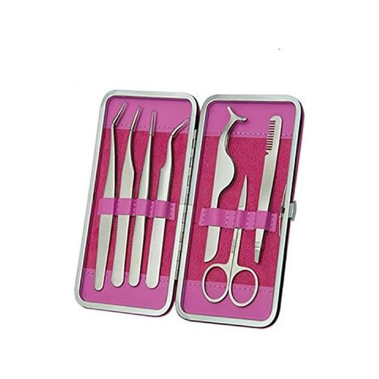 Yimart Professional Eyebrow Tweezer Set False Eyelash Extension Tool Kits Tweezers Trimmer Stainless Steel Eye Lashes 7Pcs Grafting false eyelashes Makeup Accessories