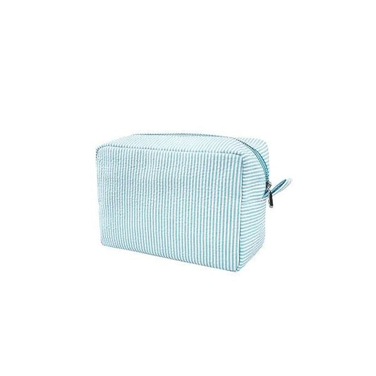 GFU Makeup Bag for Women, Cute Cosmetic Bag, Lightweight Toiletry Make up Large Seersucker Aesthetic Organizer Storage Pouch Girls, Women and Moms Gifts, Blue
