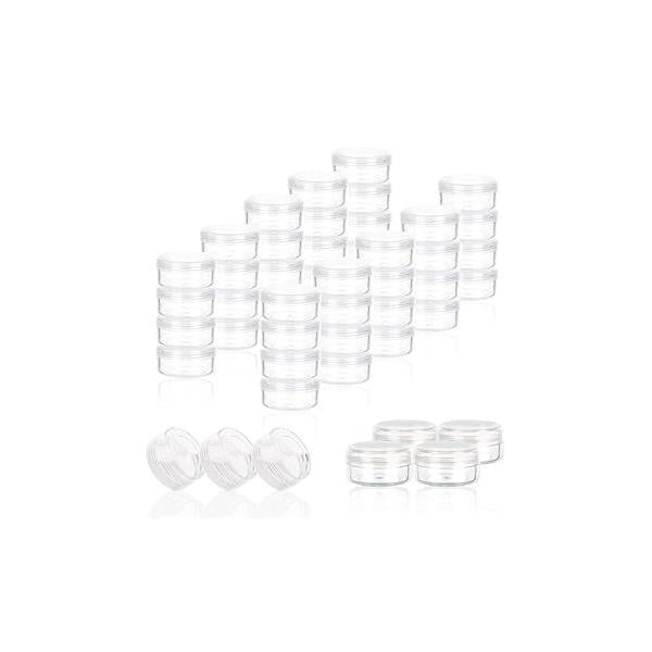 ZEJIA 3 Gram Sample Containers with Lids, 50 Count Tiny Jars, 3ML Makeup Cosmetic for Lip Balms, Lotion, Powder, Beauty Products(Clear Lids)