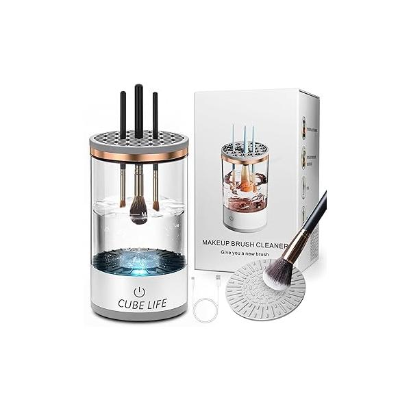 CUBE LIFE Electric Makeup Brush Cleaner, Automatic Spinning Cosmetic Cleaner For All Size Brushes Beauty Tools Sets